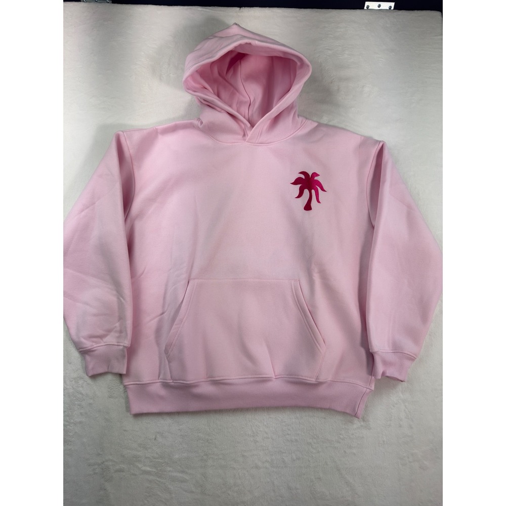 Pink Palm Puff Hibiscus Flower Hoodie Pink Tropical Graphic Sweatshirt Large